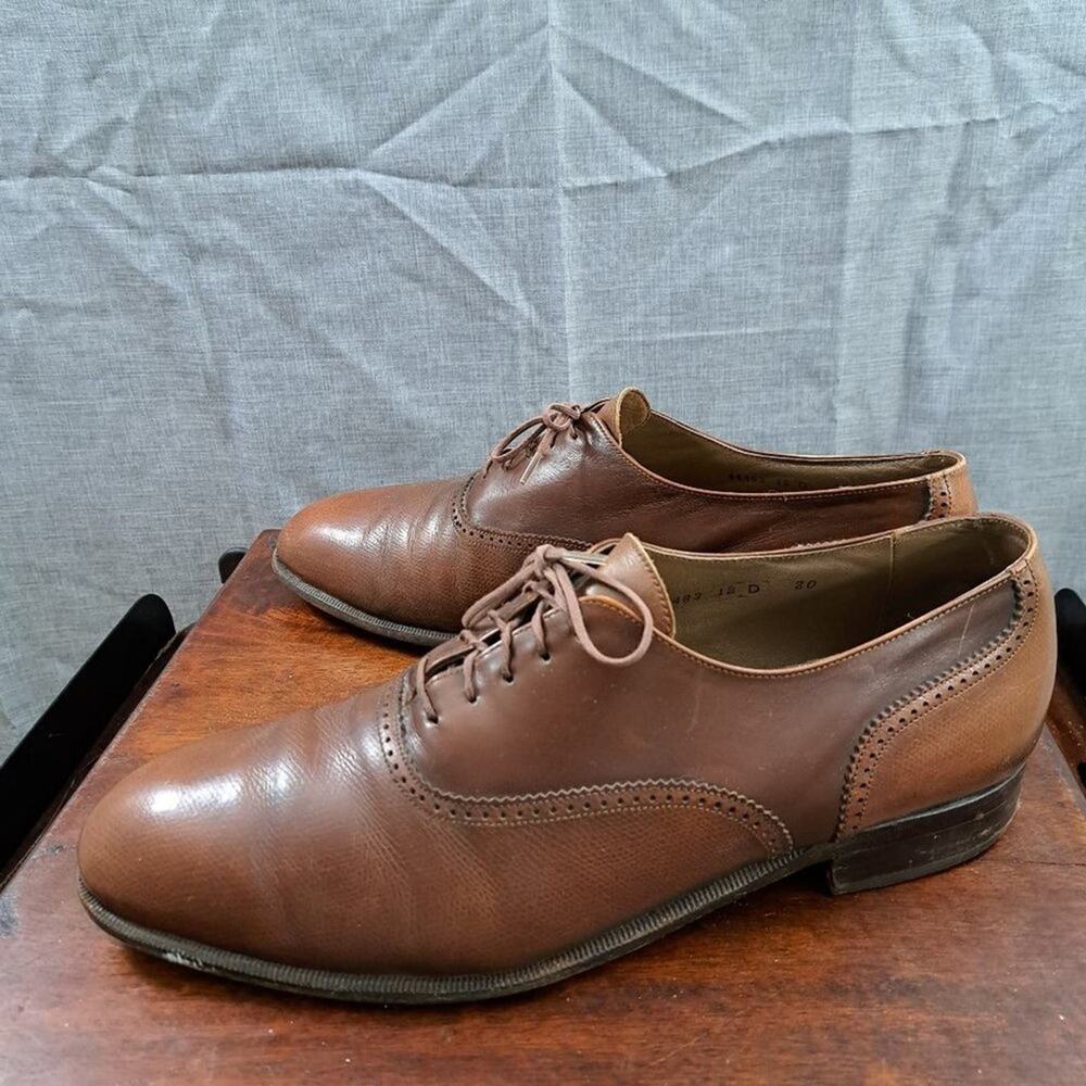 %Sz 12 D Bally Men Leather Oxfords Brown , Made In France / D8